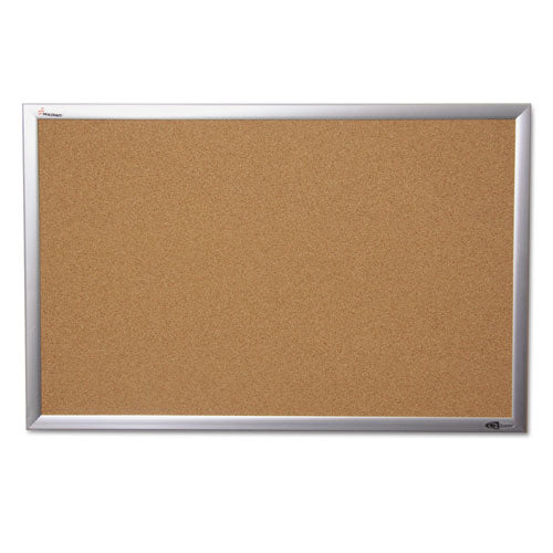 7195014840005 SKILCRAFT Quartet Cork Board, 24 x 36, Tan Surface, Anodized Aluminum Frame