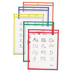 Reusable Dry Erase Pockets, 9 x 12, Assorted Primary Colors, 5/Pack