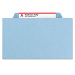 Pressboard Top Tab Classification Folders, Eight SafeSHIELD Fasteners, 3" Expansion, 3 Dividers, Letter Size, Blue, 10/Box