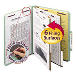 Pressboard Classification Folders, Six SafeSHIELD Fasteners, 2/5-Cut Tabs, 2 Dividers, Letter Size, Gray-Green, 10/Box