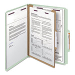 Pressboard Classification Folders, Four SafeSHIELD Fasteners, 2/5-Cut Tabs, 1 Divider, Letter Size, Gray-Green, 10/Box