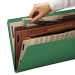 6-Section Pressboard Top Tab Pocket Classification Folders, 6 SafeSHIELD Fasteners, 2 Dividers, Letter Size, Green, 10/Box