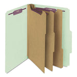 Pressboard Classification Folders, Eight SafeSHIELD Fasteners, 2/5-Cut Tabs, 3 Dividers, Letter Size, Gray-Green, 10/Box