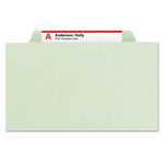 Pressboard Classification Folders, Four SafeSHIELD Fasteners, 2/5-Cut Tabs, 1 Divider, Letter Size, Gray-Green, 10/Box