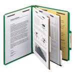 Six-Section Pressboard Top Tab Classification Folders, Six SafeSHIELD Fasteners, 2 Dividers, Letter Size, Green, 10/Box