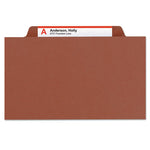 Pressboard Classification Folders, Four SafeSHIELD Fasteners, 2/5-Cut Tabs, 1 Divider, Letter Size, Red, 10/Box