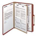 Pressboard Classification Folders, Four SafeSHIELD Fasteners, 2/5-Cut Tabs, 1 Divider, Letter Size, Red, 10/Box