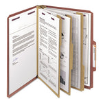 Pressboard Classification Folders, Eight SafeSHIELD Fasteners, 2/5-Cut Tabs, 3 Dividers, Letter Size, Red, 10/Box