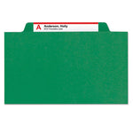 6-Section Pressboard Top Tab Pocket Classification Folders, 6 SafeSHIELD Fasteners, 2 Dividers, Letter Size, Green, 10/Box