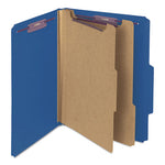 Six-Section Pressboard Top Tab Classification Folders, Six SafeSHIELD Fasteners, 2 Dividers, Letter Size, Dark Blue, 10/Box