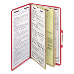 Six-Section Pressboard Top Tab Classification Folders, Six SafeSHIELD Fasteners, 2 Dividers, Legal Size, Bright Red, 10/Box