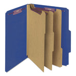 Eight-Section Pressboard Top Tab Classification Folders, 8 SafeSHIELD Fasteners, 3 Dividers, Letter Size, Dark Blue, 10/Box