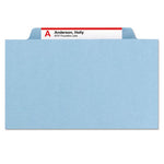 Six-Section Pressboard Top Tab Classification Folders, Six SafeSHIELD Fasteners, 2 Dividers, Legal Size, Blue, 10/Box