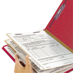 Six-Section Pressboard Top Tab Classification Folders, Six SafeSHIELD Fasteners, 2 Dividers, Legal Size, Bright Red, 10/Box