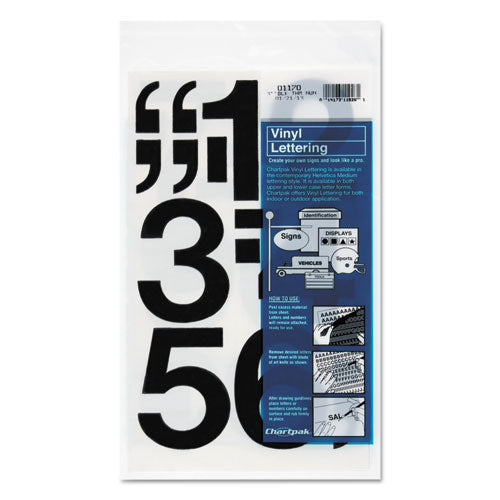 Press-On Vinyl Numbers, Self Adhesive, Black, 3"h, 10/Pack