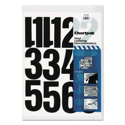 Press-On Vinyl Numbers, Self Adhesive, Black, 4"h, 23/Pack