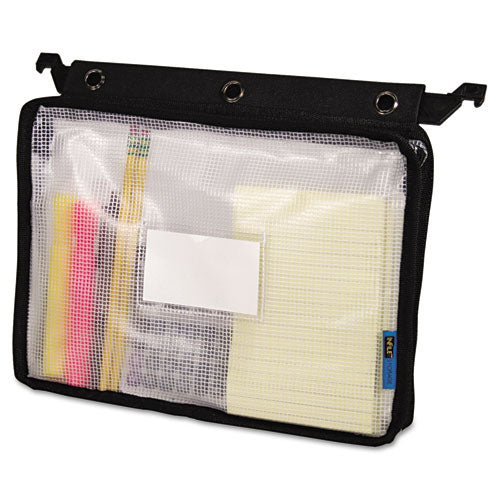 Expanding Zipper Pouch, 13 x 9.25, Black/Clear