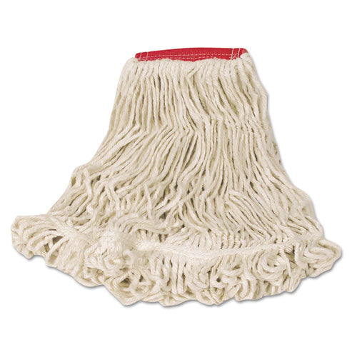 Super Stitch Looped-End Wet Mop Head, Cotton/Synthetic, Large Size, Red/White