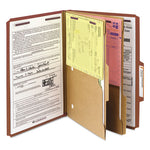 6-Section Pressboard Top Tab Pocket Classification Folders, 6 SafeSHIELD Fasteners, 2 Dividers, Legal Size, Red, 10/Box