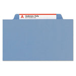 Top Tab Classification Folders, Four SafeSHIELD Fasteners, 2" Expansion, 1 Divider, Letter Size, Blue Exterior, 10/Box