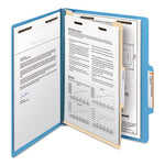 Top Tab Classification Folders, Four SafeSHIELD Fasteners, 2" Expansion, 1 Divider, Letter Size, Blue Exterior, 10/Box