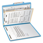 Top Tab Classification Folders, Four SafeSHIELD Fasteners, 2" Expansion, 1 Divider, Letter Size, Blue Exterior, 10/Box