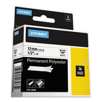 Rhino Permanent Poly Industrial Label Tape, 0.5" x 18 ft, White/Black Print