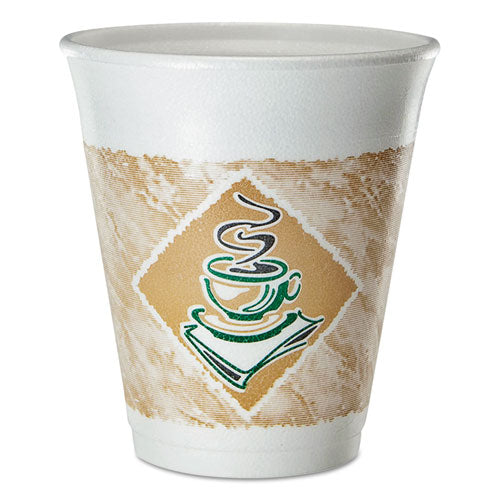 Cafe G Foam Hot/Cold Cups, 8 oz, Brown/Green/White, 25/Pack