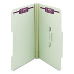 Recycled Pressboard Folders, Two SafeSHIELD Coated Fasteners, 2/5-Cut: R of C, 2" Expansion, Legal Size, Gray-Green, 25/Box