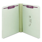 Recycled Pressboard Fastener Folders, Straight Tabs, Two SafeSHIELD Fasteners, 2" Expansion, Letter Size, Gray-Green, 25/Box