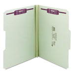 Recycled Pressboard Fastener Folders, 1/3-Cut Tabs, Two SafeSHIELD Fasteners, 1" Expansion, Letter Size, Gray-Green, 25/Box