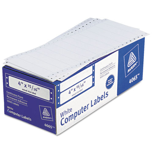 Dot Matrix Printer Mailing Labels, Pin-Fed Printers, 0.94 x 4, White, 5,000/Box