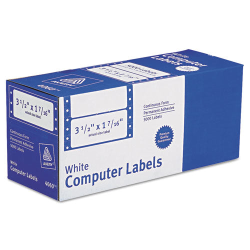 Dot Matrix Printer Mailing Labels, Pin-Fed Printers, 1.44 x 3.5, White, 5,000/Box