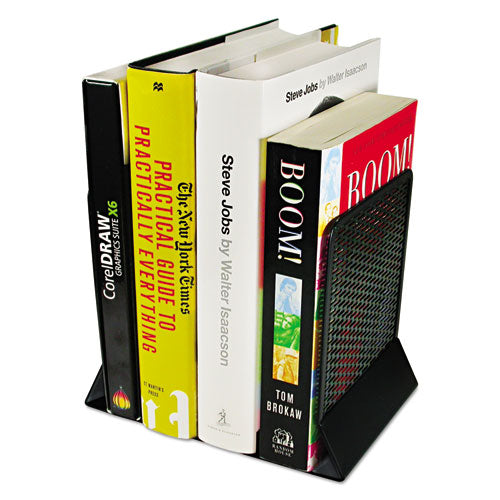 Urban Collection Punched Metal Bookends, Nonskid, 5.5 x 6.5 x 6.5, Perforated Steel, Black, 1 Pair