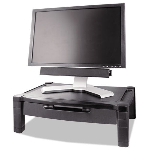 Wide Deluxe Two-Level Monitor Stand with Drawer, 20" x 13.25" x 3" to 6.5", Black, Supports 50 lbs