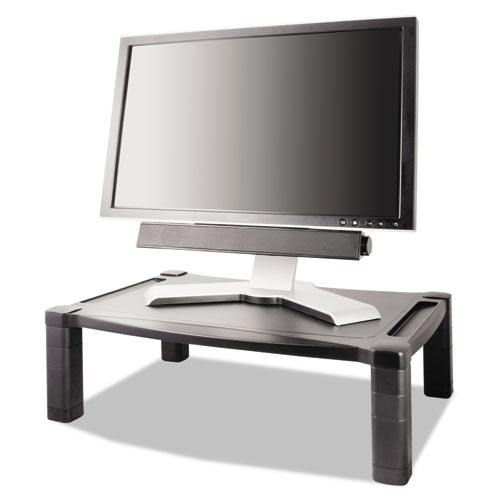 Wide Deluxe Two-Level Monitor Stand, 20" x 13.25" x 3" to 6.5", Black, Supports 50 lbs