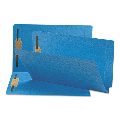 Heavyweight Colored End Tab Fastener Folders, 0.75" Expansion, 2 Fasteners, Legal Size, Blue Exterior, 50/Box