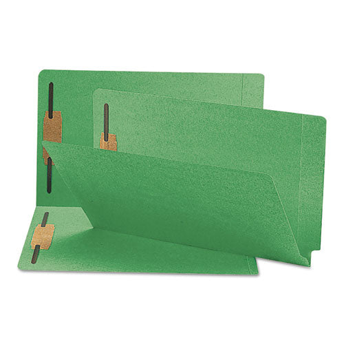 Heavyweight Colored End Tab Fastener Folders, 0.75" Expansion, 2 Fasteners, Legal Size, Green Exterior, 50/Box