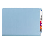 End Tab Pressboard Classification Folders, Six SafeSHIELD Fasteners, 2" Expansion, 2 Dividers, Legal Size, Blue, 10/Box