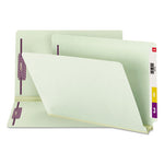 End Tab Pressboard Classification Folders, Two SafeSHIELD Coated Fasteners, 2" Expansion, Legal Size, Gray-Green, 25/Box