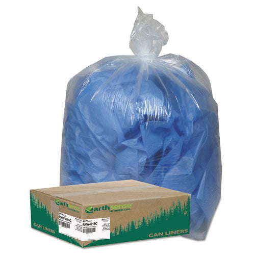 Linear Low Density Clear Recycled Can Liners, 33 gal, 1.25 mil, 33" x 39", Clear, 10 Bags/Roll, 10 Rolls/Carton