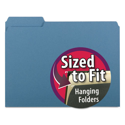 Interior File Folders, 1/3-Cut Tabs: Assorted, Letter Size, 0.75" Expansion, Blue, 100/Box