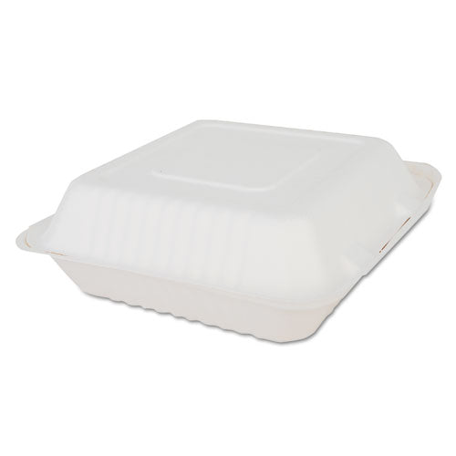 ChampWare Molded-Fiber Clamshell Containers, 9 x 9 x 3, White, Sugarcane, 200/Carton