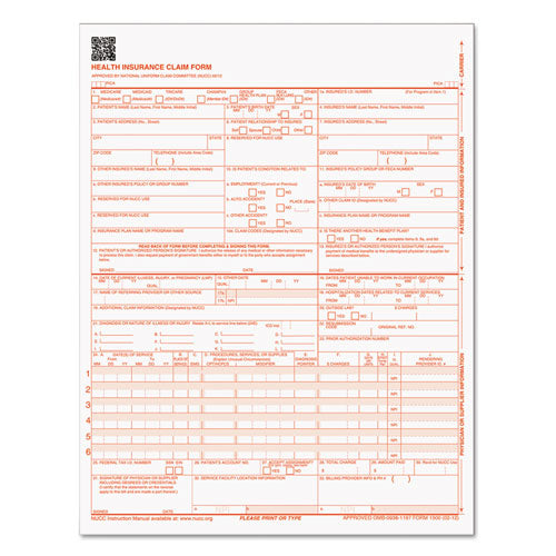 CMS-1500 Medicare/Medicaid Forms for Laser Printers, One-Part (No Copies), 8.5 x 11, 500 Forms Total