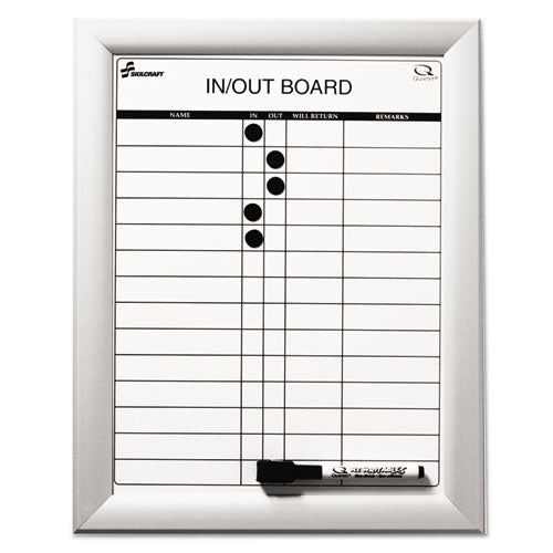 7520014845261 SKILCRAFT Quartet Magnetic In/Out Board, Up to 14 Employees, 11 x 14, White Surface, Anodized Aluminum Frame