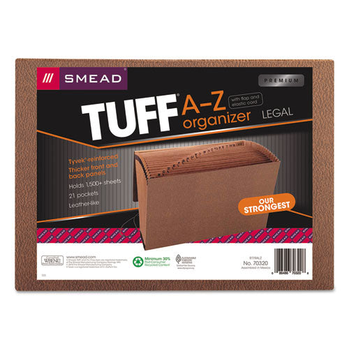 TUFF Expanding Wallet, 21 Sections, Elastic Cord Closure, 1/21-Cut Tabs, Legal Size, Redrope