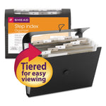 Step Index Organizer, 12 Sections, Cord/Hook Closure, 1/6-Cut Tabs, Letter Size, Black