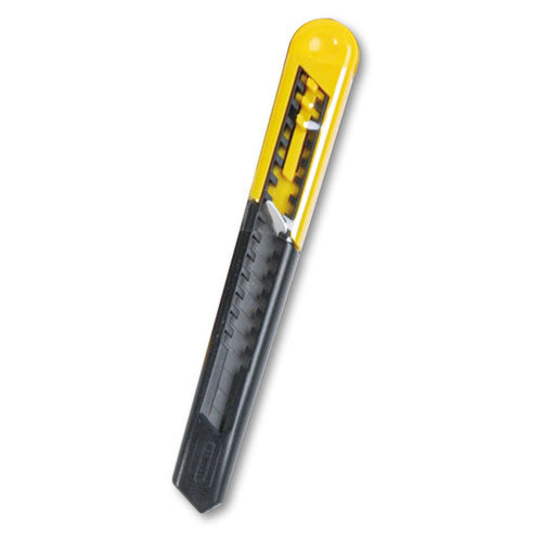 Straight Handle Knife w/Retractable 13 Point Snap-Off Blade, 9 mm Blade, 5.13" Plastic Handle, Yellow/Gray