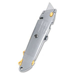 Quick-Change Utility Knife with Twine Cutter and (3) Retractable Blades, 6" Metal Handle, Gray