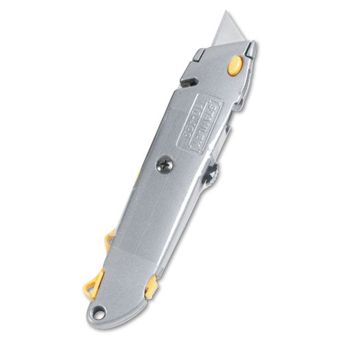 Quick-Change Utility Knife with Twine Cutter and (3) Retractle Blades, 6" Metal Handle, Gray